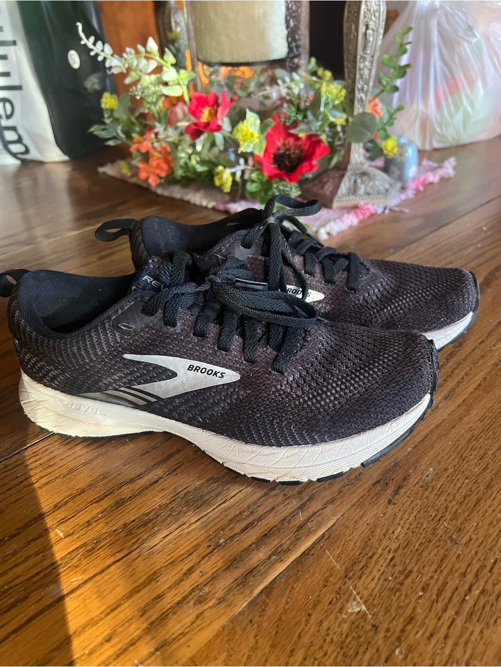 Brooks Black and White Mesh Running Sneakers